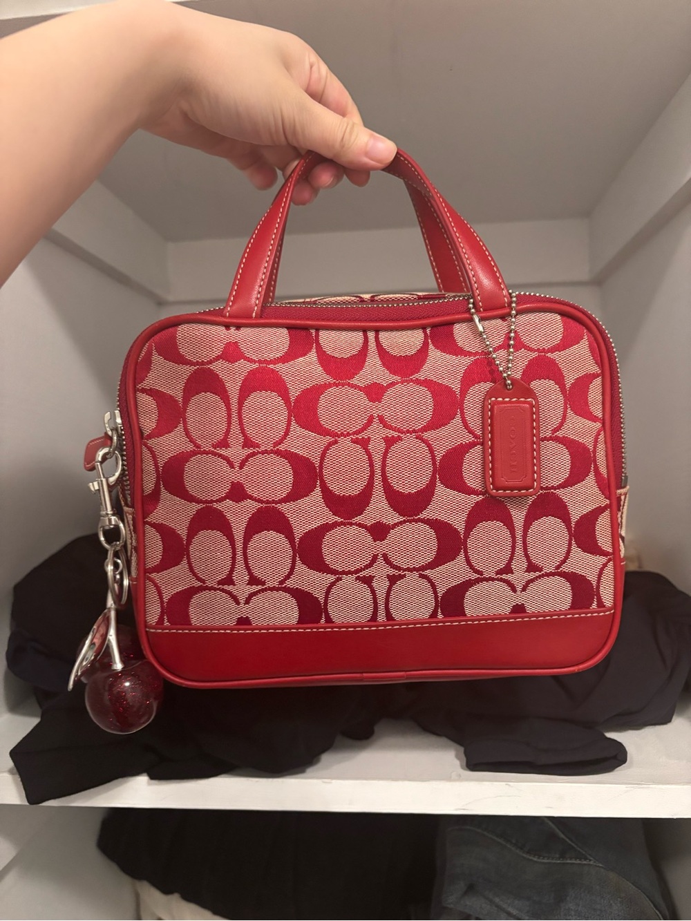 Vintage Y2K Coach Red Signature Jacquard Mini Top Handle Bag
